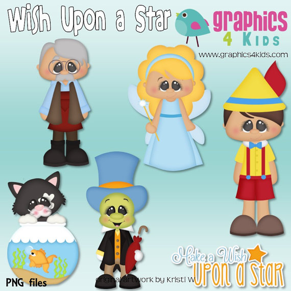 Wish Upon A Star Pinocchio Digital Clipart   Clip Art For Scrapbooking