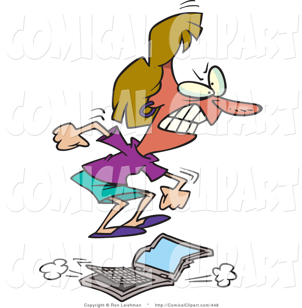 Angry Woman Jumping On A Slow Laptop Computer By Ron Leishman    448