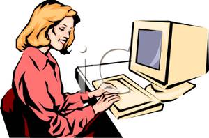 Blonde Woman Working At A Computer   Royalty Free Clipart Picture