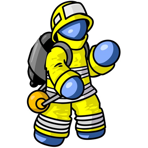 Blue Fireman In A Uniform Fighting A Fire Clipart Illustration