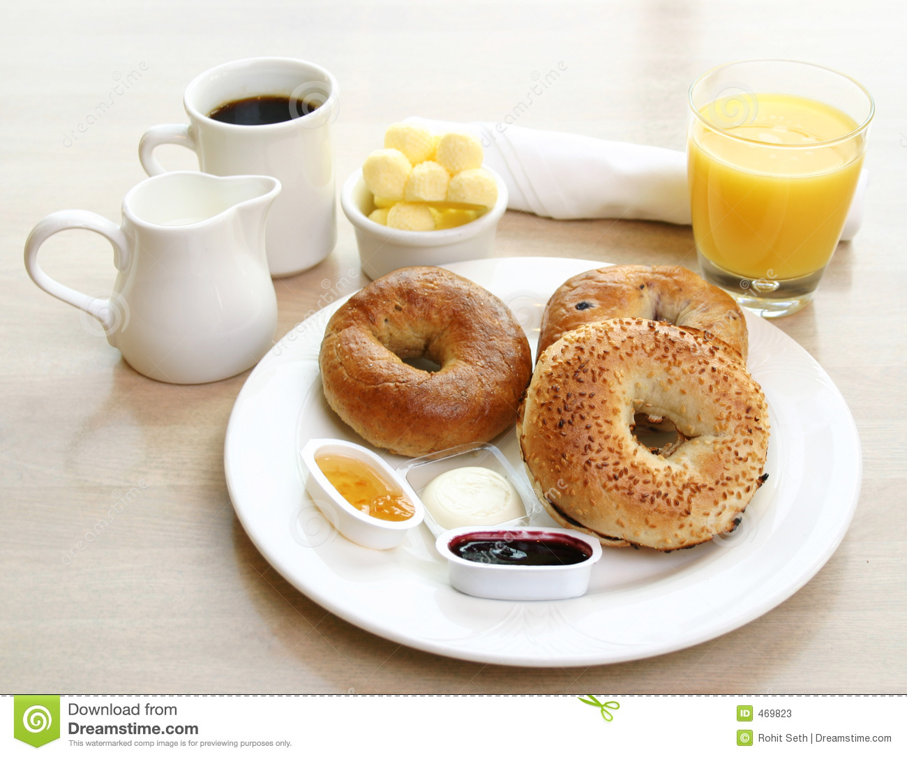 Breakfast Series   Bagels Coffee And Juice Stock Photos   Image