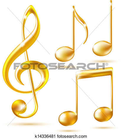 Clipart   Gold Icons Of A Treble Clef And Music Notes   Fotosearch