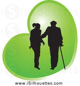 Clipart Of A Silhouetted Caring Female Nurse Walking With A Man And A