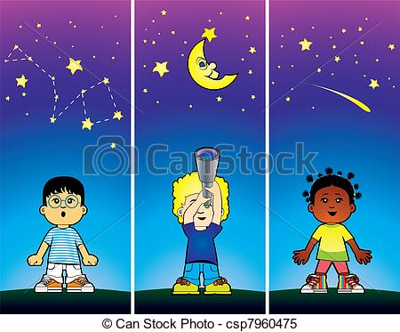 Clipart Vector Of Children Looking At The Stars Csp7960475   Search    