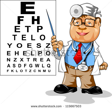 Cute Men Doctor   Ophthalmologist Points To The Table For Testing