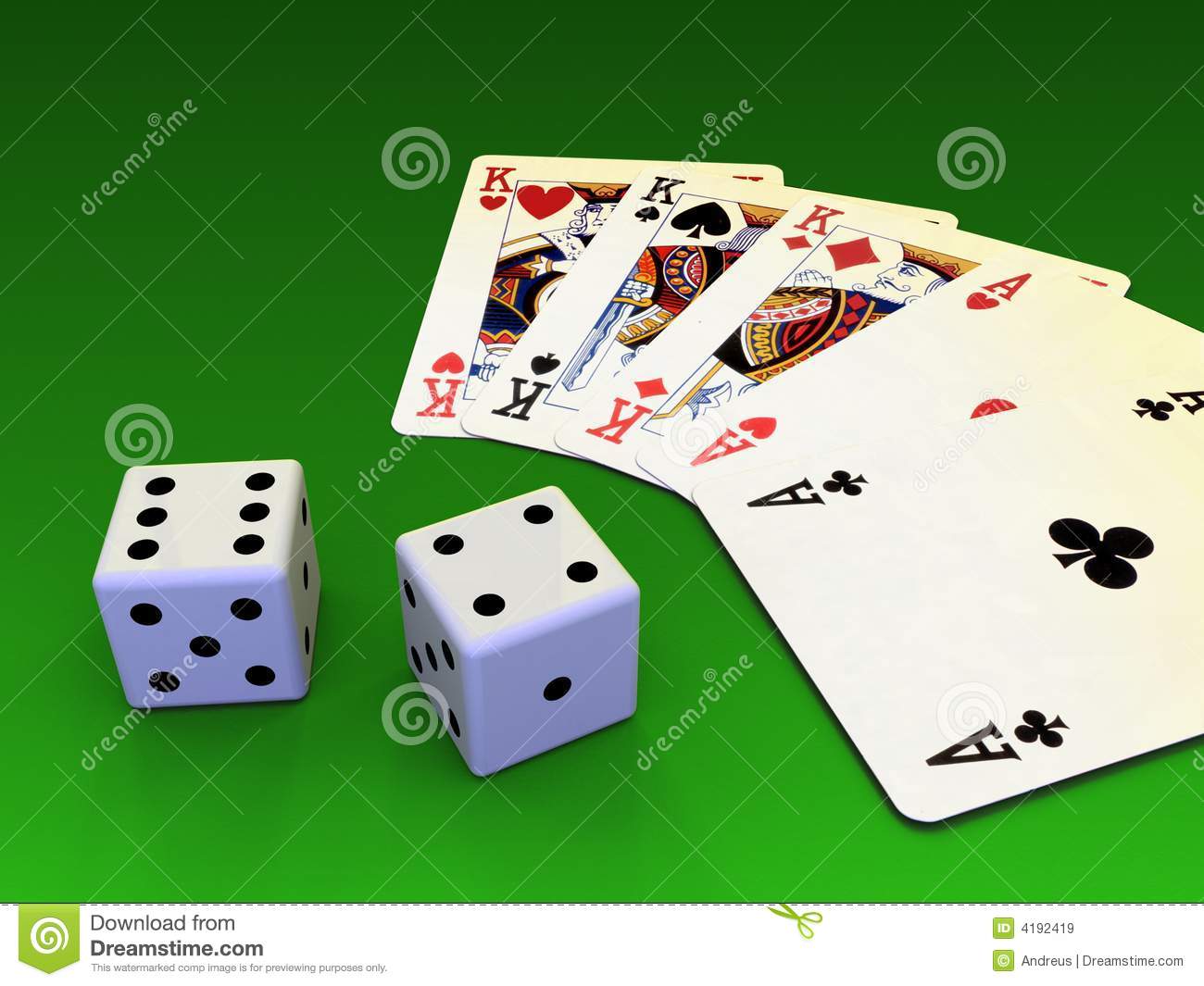 Dices And Cards On Felt Table  Digital Illustration