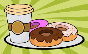 Doughnuts And Coffee Clipart Image   Clipart Illustration Of Three