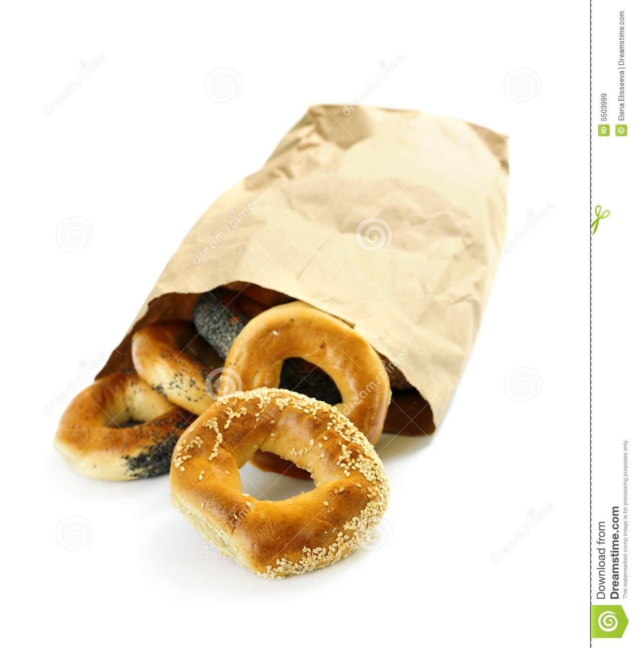 Fresh Montreal Style Bagels In Paper Bag On White Background