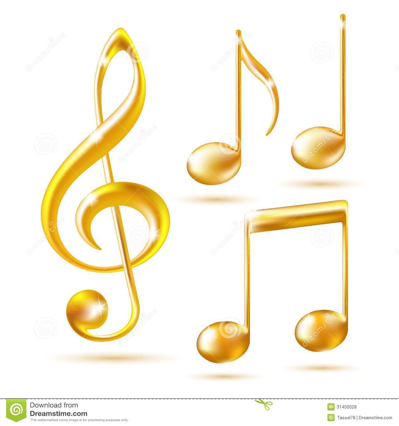 Gold Icons Of A Treble Clef And Music Notes  Vector Illustration