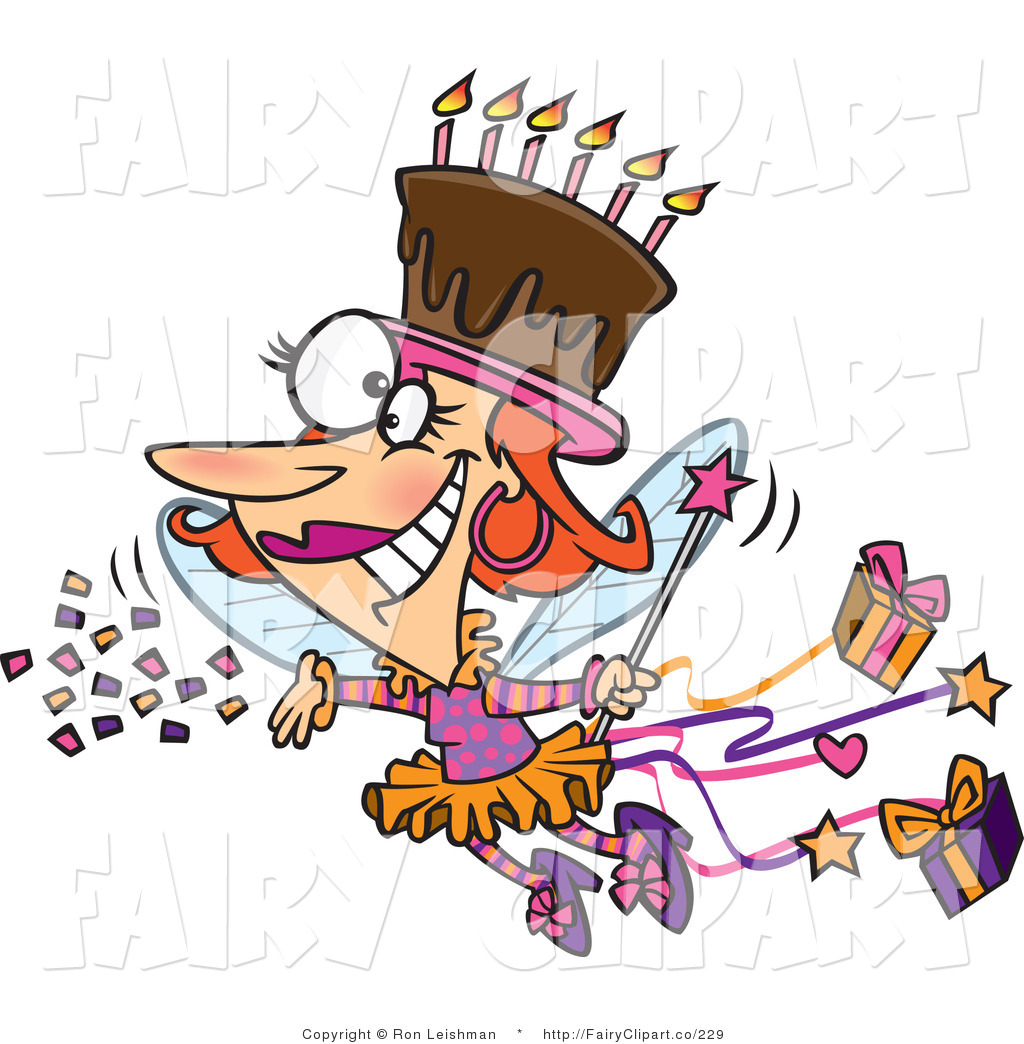 Larger Preview  Clip Art Of A Birthday Fairy With A Chocolate Cake On    