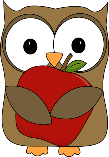 Owl With A Red Apple Clip Art Image   Big Brown Owl Holding A Red
