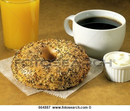 Picture Of Everything Bagel With Cream Cheese  Coffee And Juice 664887