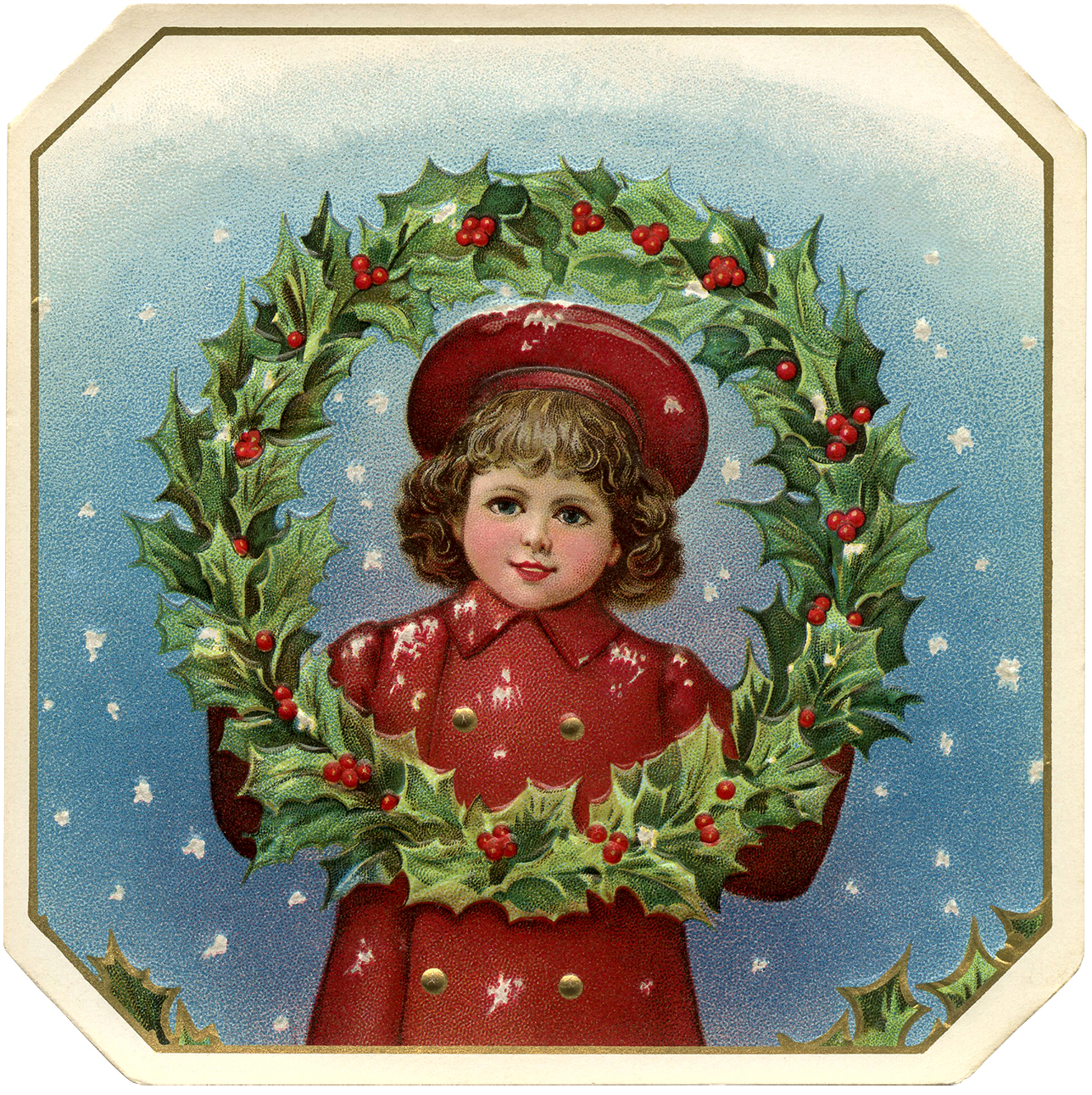 Victorian Christmas Clip Art   Girl With Wreath   The Graphics Fairy