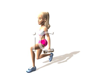 3d Girl Working Out Lunging With Hand Weights   Royalty Free Clipart