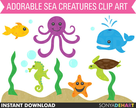 80  Off Sale Clipart Sea Creatures Ocean Fish Card Making Vector