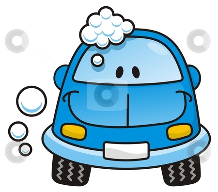 Car Wash Blue Stock Vector Clipart Happy Blue Cartoon Car Washing