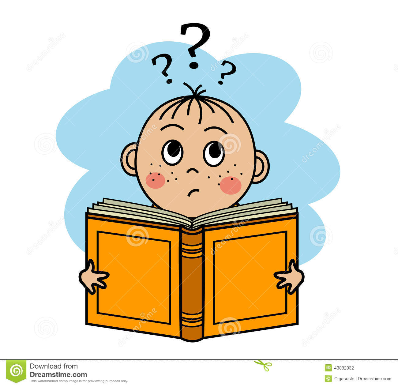 Cartoon Boy Reading A Book And Can Not Understand  Over The Head Of