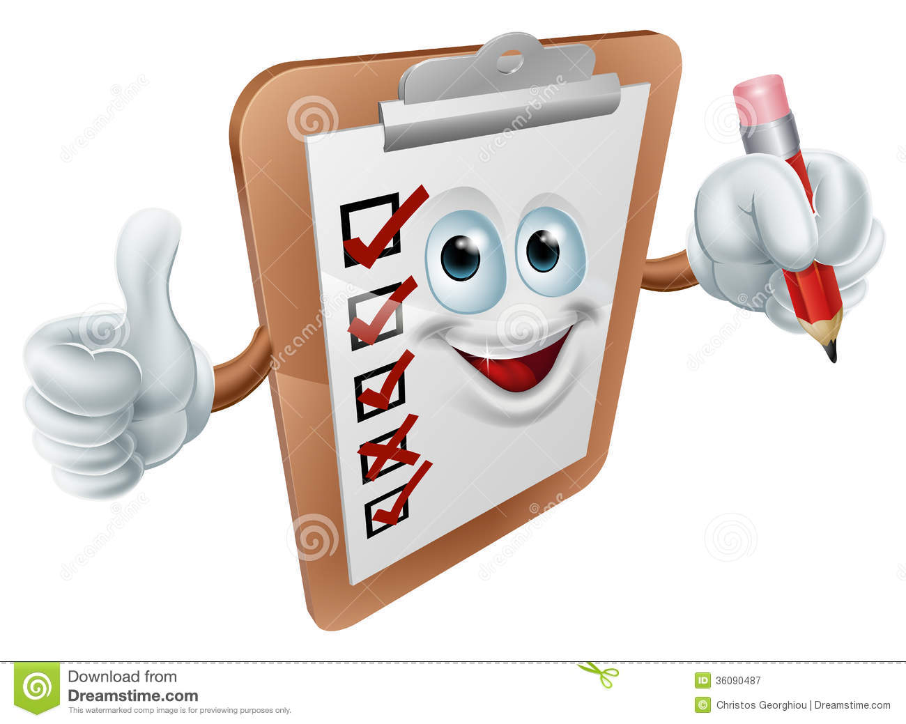 Cartoon Clipboard Survey Mascot Giving A Thumbs Up And Holding A
