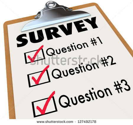 Checklist On A Wooden Clipboard With The Word Survey And A List Of