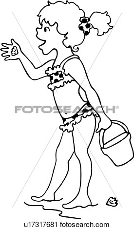 Clipart Of  Bathing Beach Bucket Child Children Female Girl
