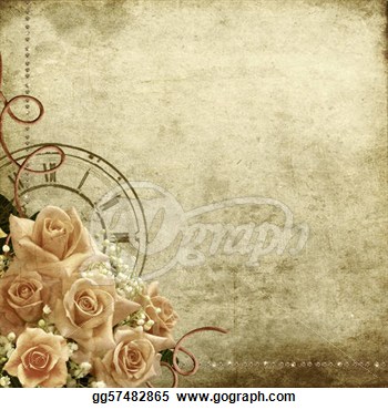 Clipart   Retro Vintage Romantic Background With Roses And Clock