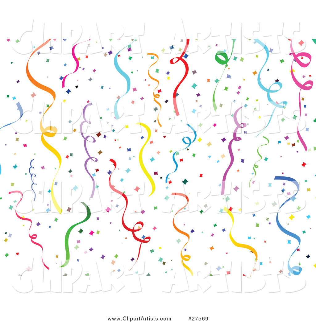 Colorful Background Of Party Streamers And Confetti Over A White