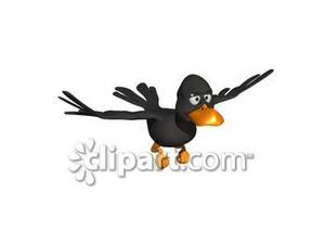 Cute Cartoon Crow Flying   Royalty Free Clipart Picture