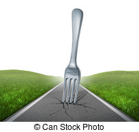 Fork In The Road Highway With A Kitchen Silverware Metal