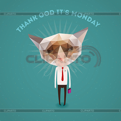 Funny Sad Cat   Thank Got It S Monday Vector Eps10 Illustration