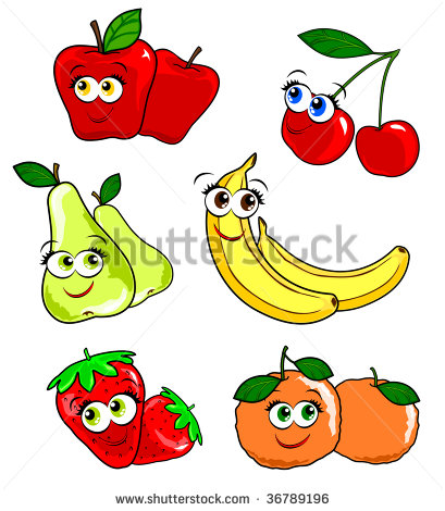 Funny Vector Illustration Depicting Various Pairs Of Fruit With