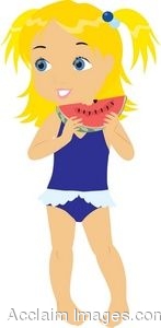 Girl Wearing A Swimsuit While Eating Watermelon
