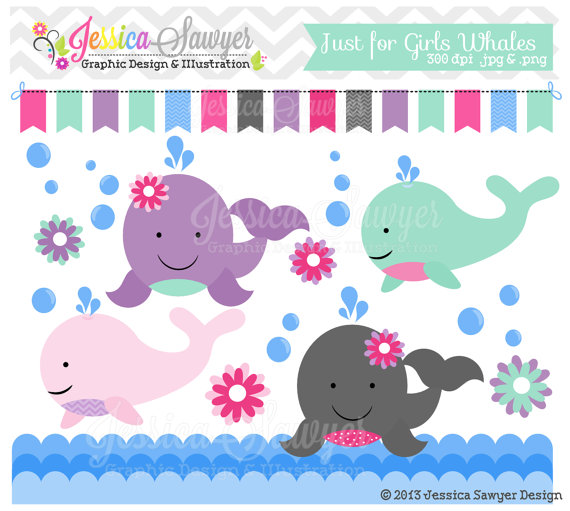 Instant Download Girls Whale Clipart Ocean Birthday Party For