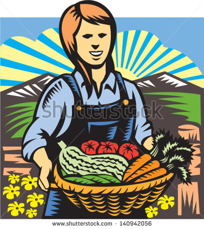 Of Female Organic Farmer With Basket Of Crop Produce Harvest Fruits
