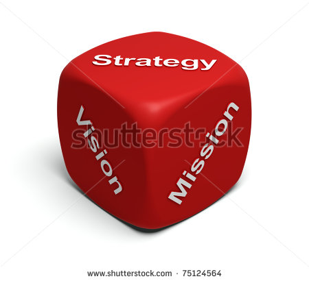 Red Dice With Words Vision Mission Strategy On Faces Stock Photo    