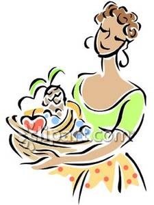 Woman Holding A Basket Of Fruit   Royalty Free Clipart Picture