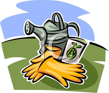      5649 Watering Can With Gardening Gloves And Seeds Clipart Image Jpg