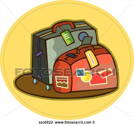 Art   Two Luggage With Tags And Stickers  Fotosearch   Search Clipart