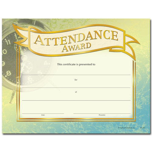 Attendance Award Gold Foil Stamped Certificates   Positive Promotions