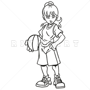 Basketball Players Vector Clipart Sports Black White White Girls    
