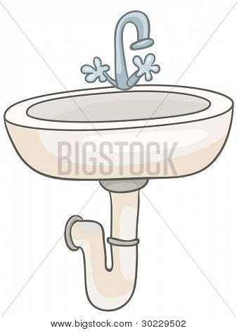 Cartoon Home Washroom Sink Isolated On White Background  Vector 
