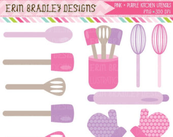 Clipart Graphics Pink   Purple Cooking Utensils Whisk Spatula Rolling