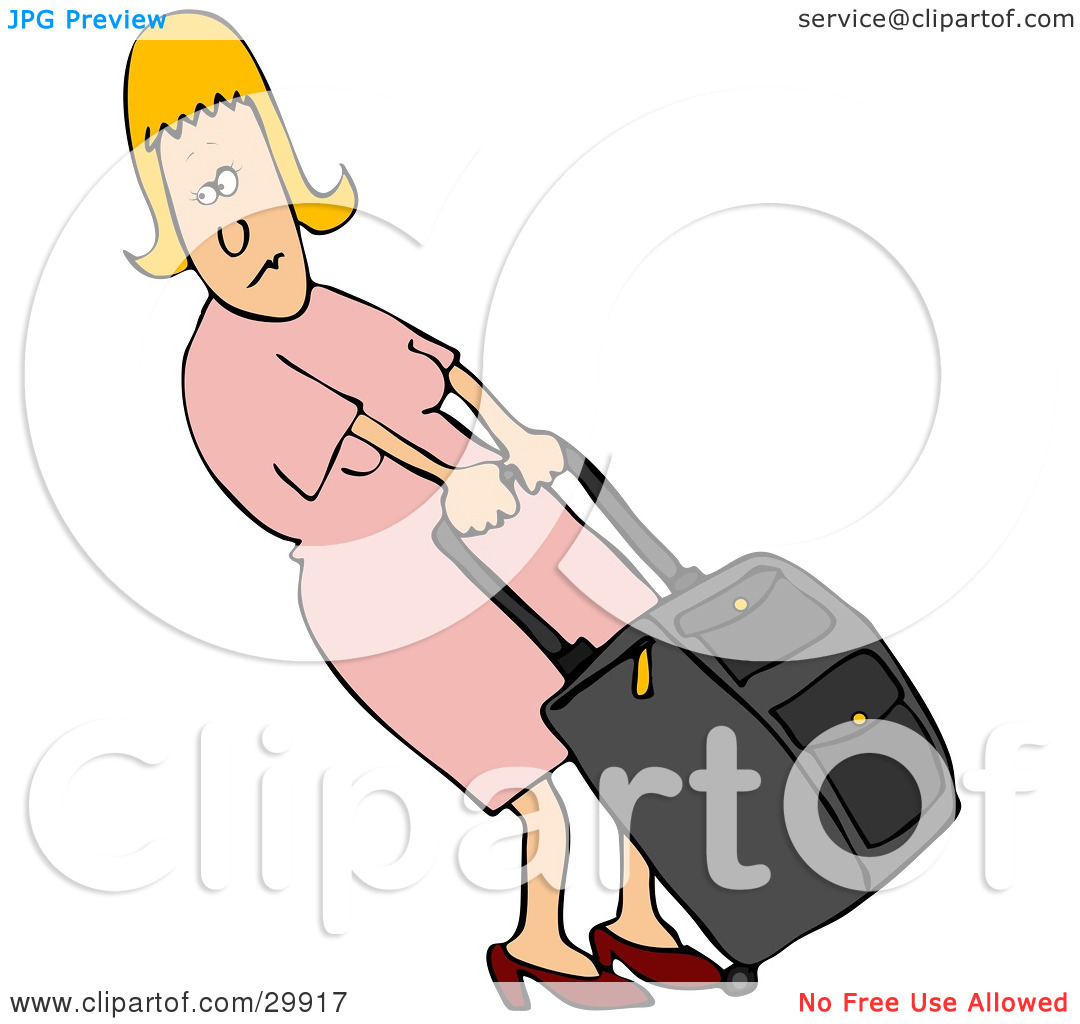 Clipart Illustration Of A Blond White Woman In A Pink Dress Pulling