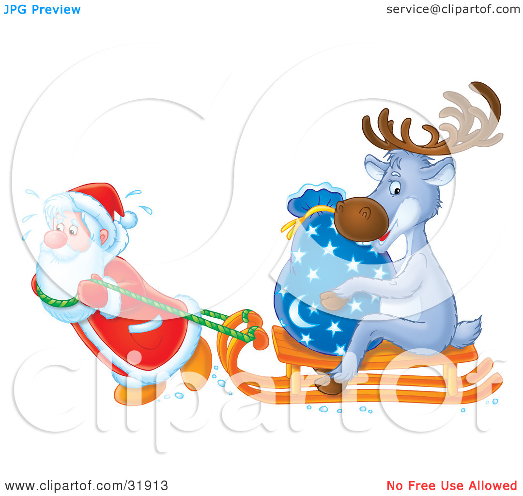 Clipart Illustration Of St Nick Breaking A Sweat While Pulling A Toy
