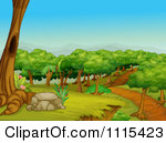 Clipart Landscape Background Of A Dirt Trail Through A Forest Park    