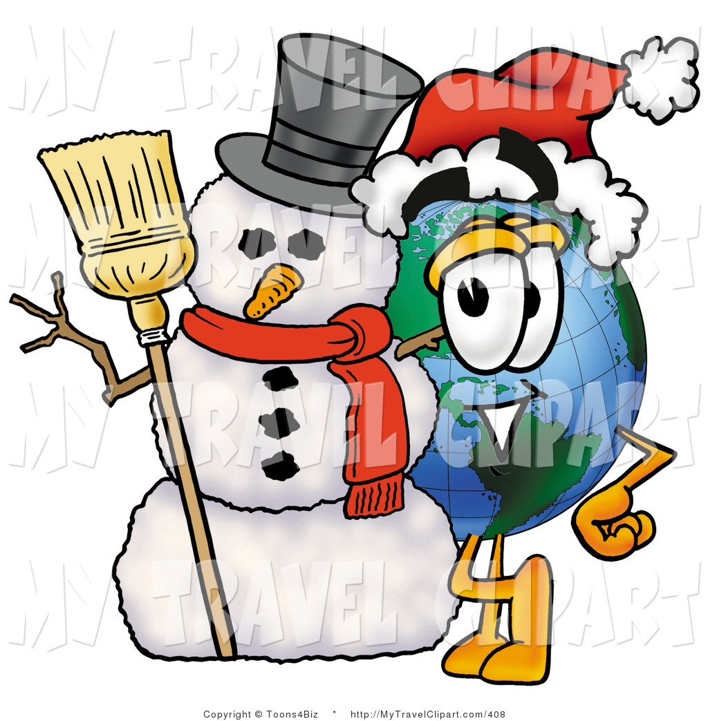 Clipart Of A Festive World Earth Globe Mascot Cartoon Character With A