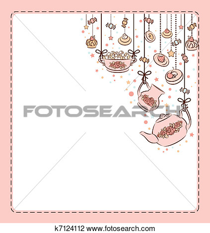 Clipart Of Vintage Tea Set And Sweet Cakes  K7124112   Search Clip Art