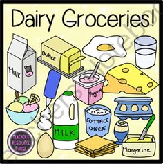 Dairy Food Groceries   Color   Black Line Art From Graphics Resource