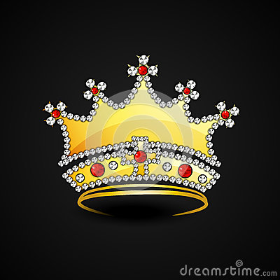 Golden Crown Decorative With Jewel On Black Background 