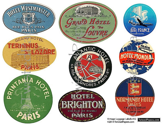 Large Luggage Stickers Vintage Paris   French Travel Luggage Labels