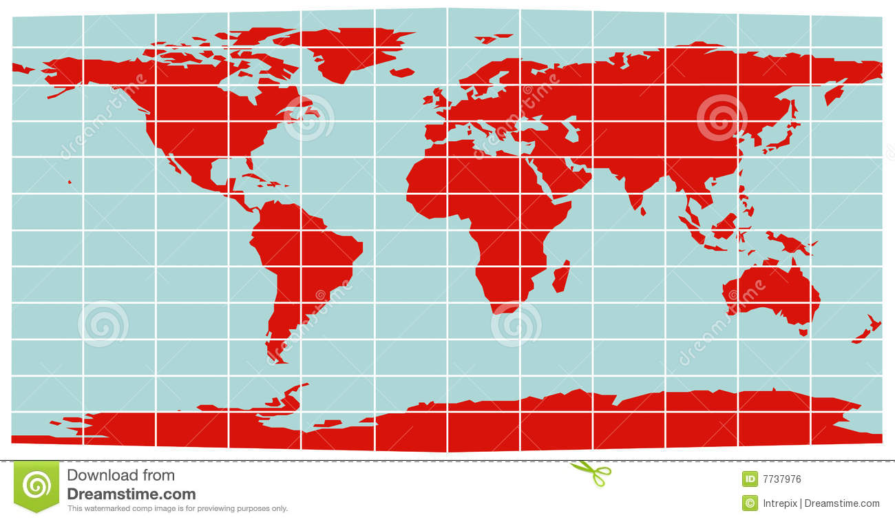 Map With An Equirectangular Grid Showing Longitudes And Latitudes